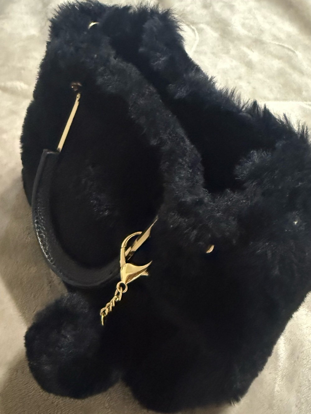 Luxury Black Faux Fur Tote Bag with Gold Hardware